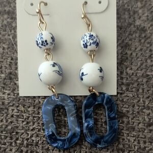 Francesca's Collections Blue and White Dangle Earrings